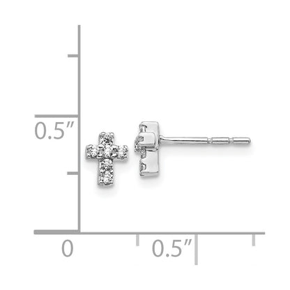 Solid 14k White Gold Simulated CZ Cross Earrings