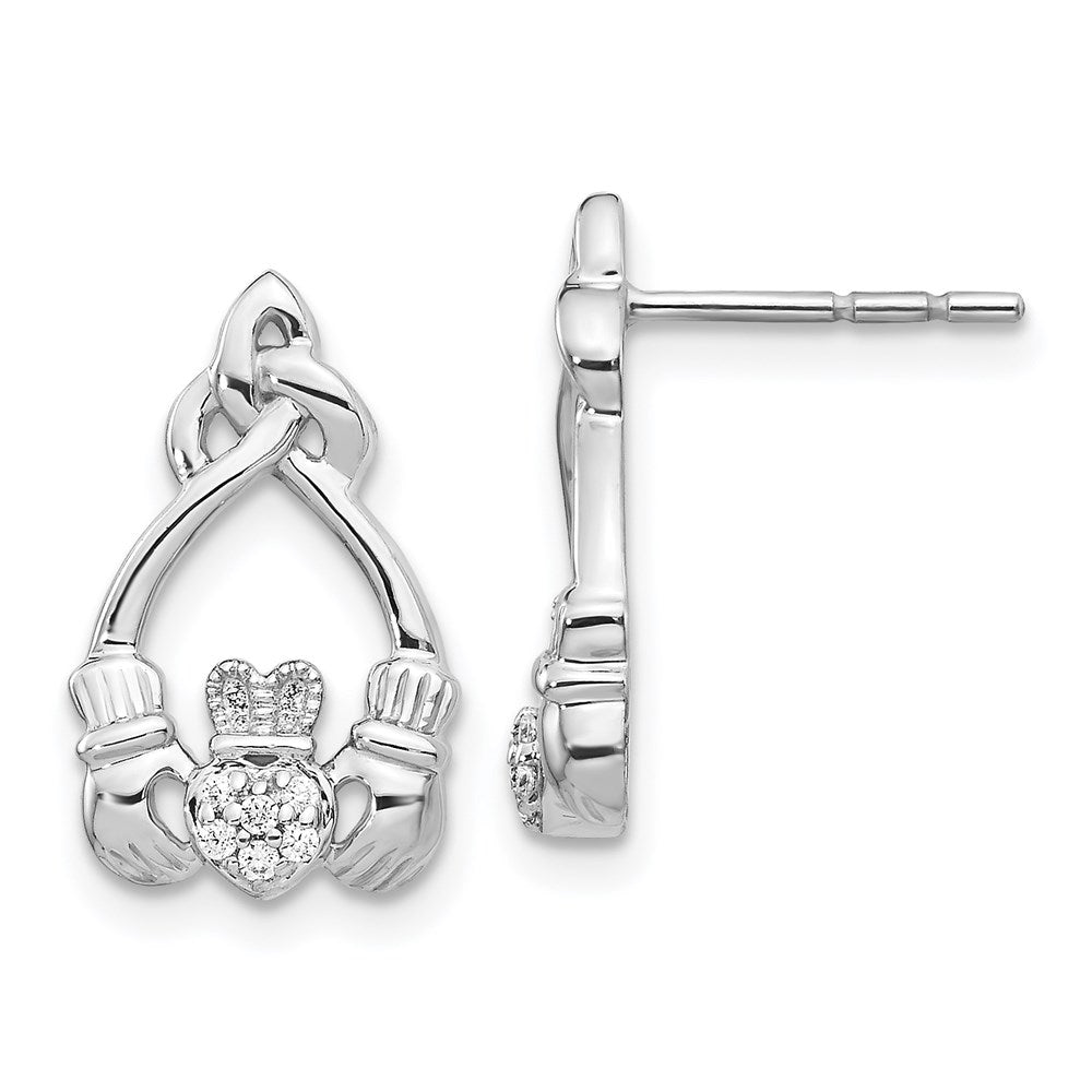 14k White Gold Real Diamond Claddagh Post Earrings EM5536-006-WA