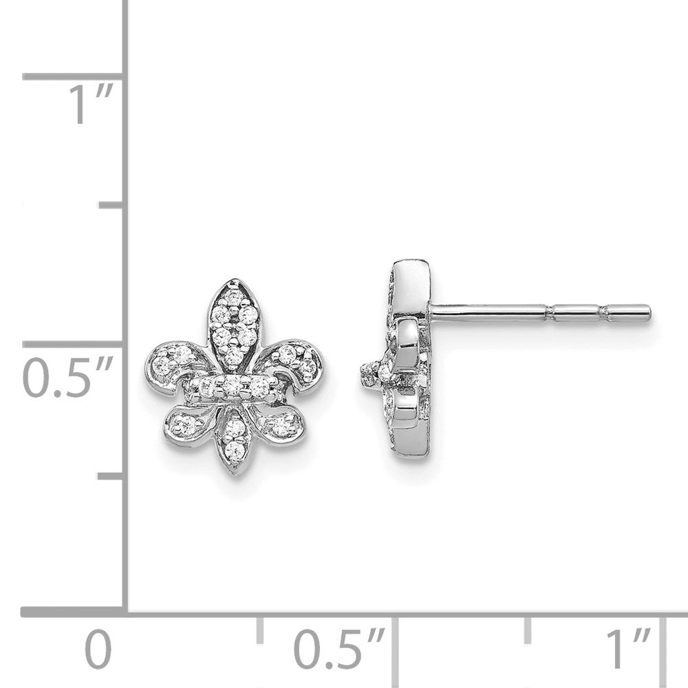 Solid 14k White Gold Simulated CZ Fleur de Lis Post Earrings