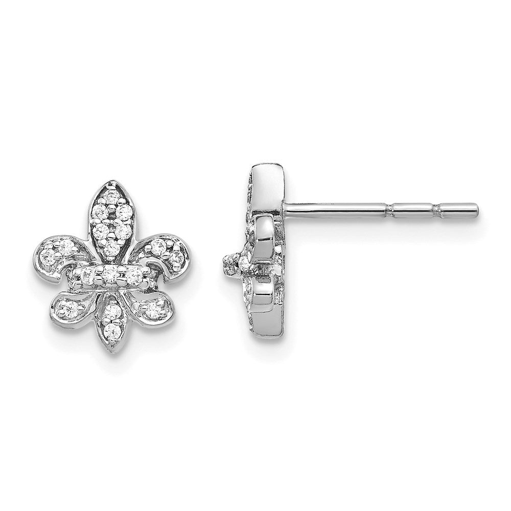 14k White Gold Real Diamond Fleur de Lis Post Earrings EM5537-016-WA