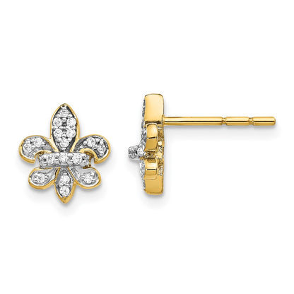 Solid 14k Yellow Gold Simulated CZ Fleur de Lis Post Earrings