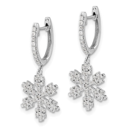 Solid 14k White Gold Simulated CZ SnowflaKe Earrings