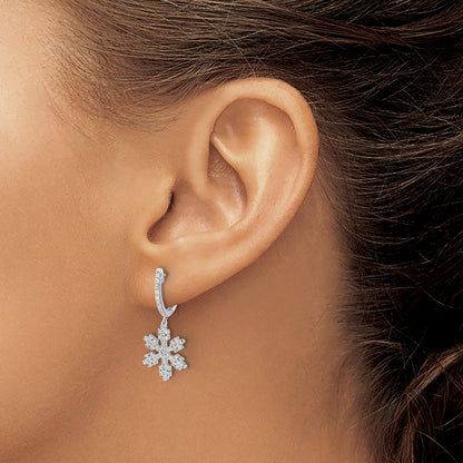 Solid 14k White Gold Simulated CZ SnowflaKe Earrings