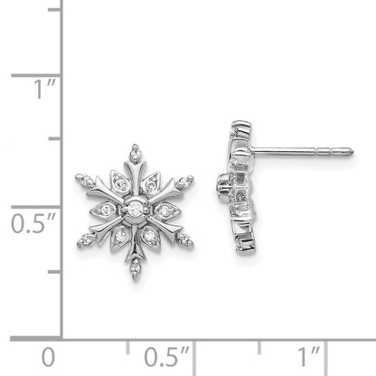 Solid 14k White Gold Simulated CZ SnowflaKe Earrings