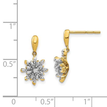 Solid 14k Yellow Gold Simulated CZ Flower Post Dangle Earrings