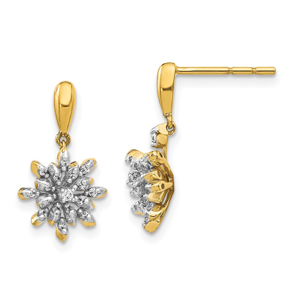Solid 14k Yellow Gold Simulated CZ Flower Post Dangle Earrings