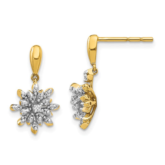 Solid 14k Yellow Gold Simulated CZ Flower Post Dangle Earrings