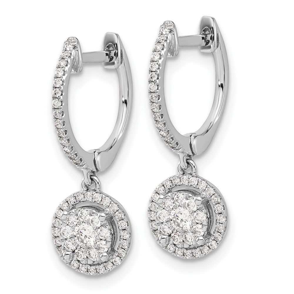 Solid 14k White Gold Simulated CZ Hinged Hoop Earrings