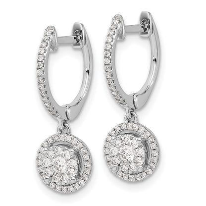 Solid 14k White Gold Simulated CZ Hinged Hoop Earrings