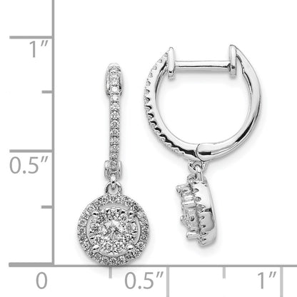 Solid 14k White Gold Simulated CZ Hinged Hoop Earrings