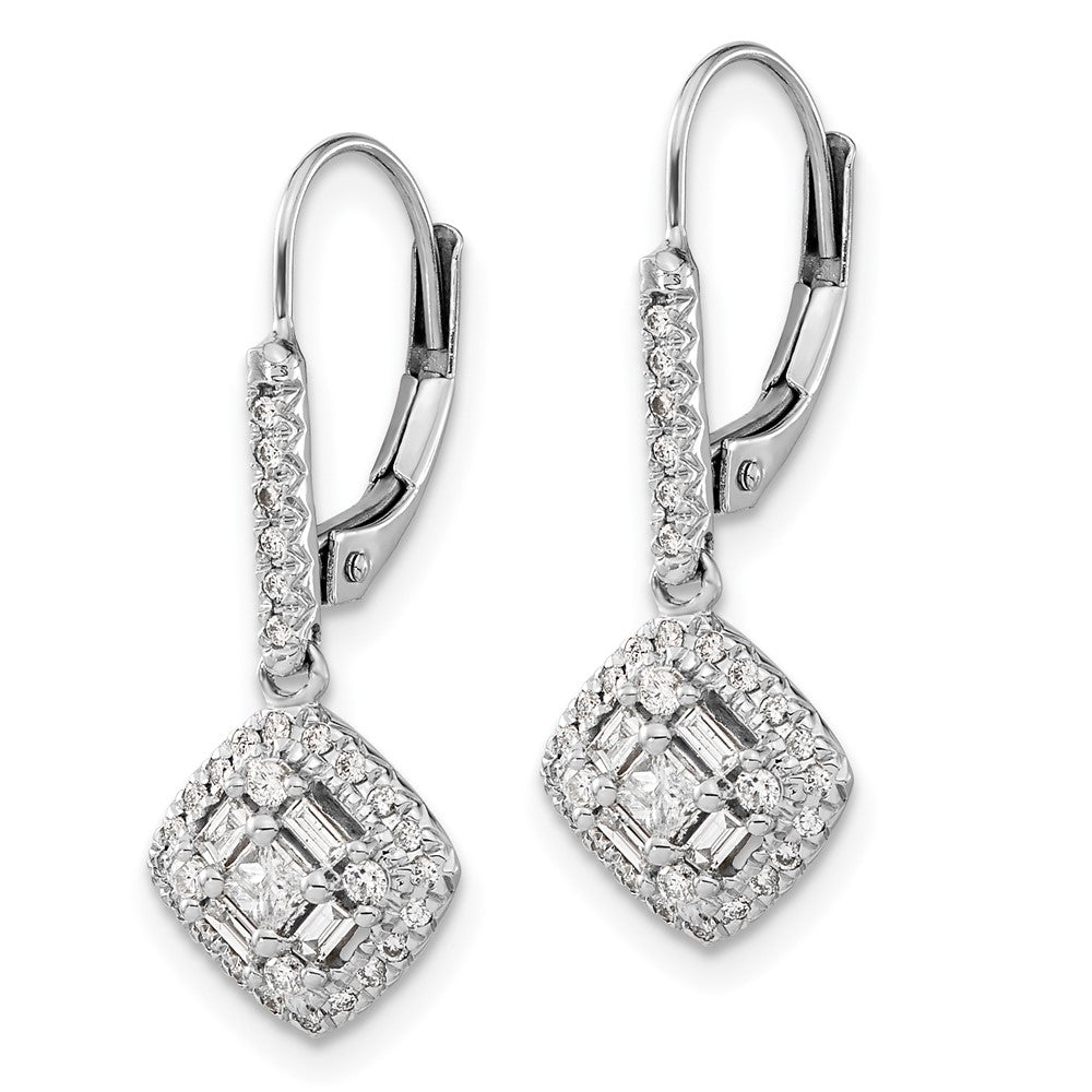 Solid 14k White Gold Simulated CZ LeverbacK Earrings
