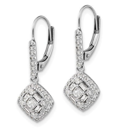 Solid 14k White Gold Simulated CZ LeverbacK Earrings