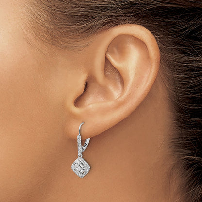 Solid 14k White Gold Simulated CZ LeverbacK Earrings