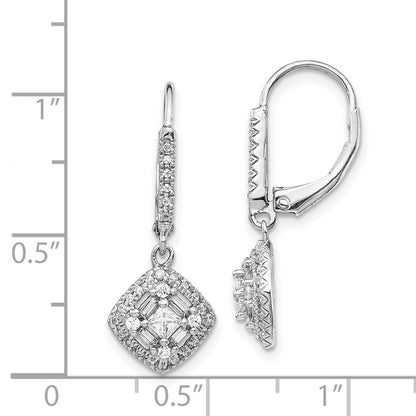 Solid 14k White Gold Simulated CZ LeverbacK Earrings