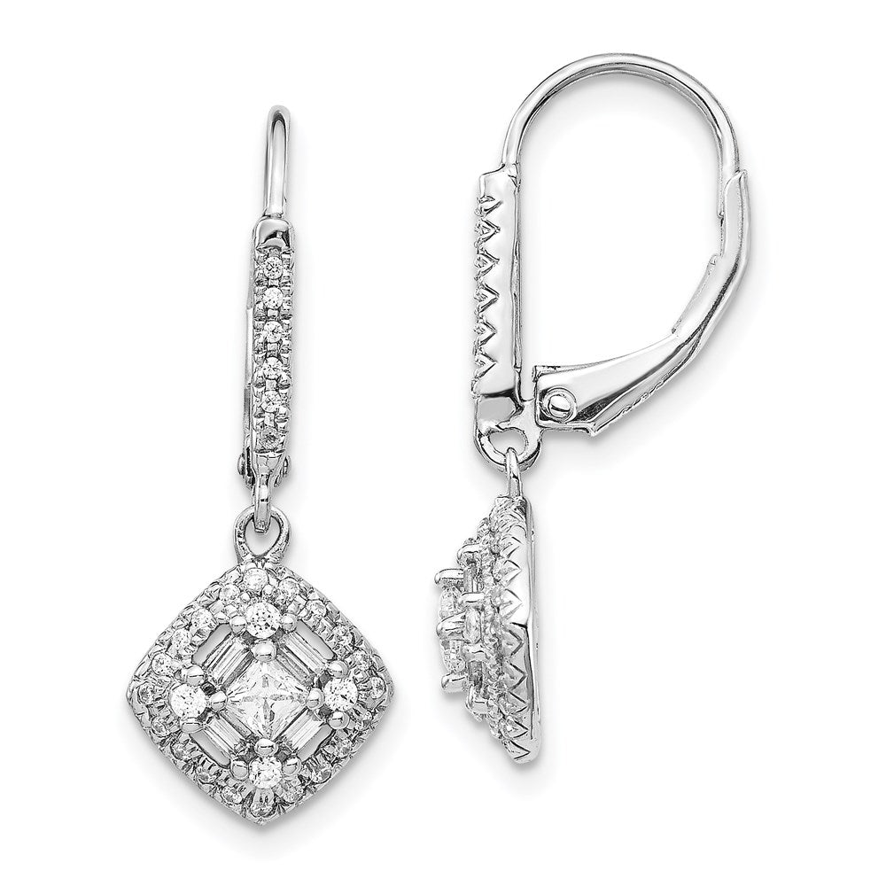 14k White Gold Real Diamond Leverback Earrings EM5544-050-WA