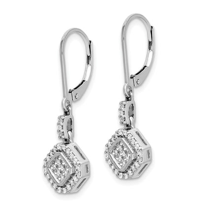 Solid 14k White Gold Simulated CZ LeverbacK Earrings