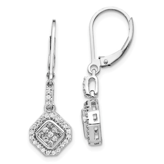 Solid 14k White Gold Simulated CZ LeverbacK Earrings