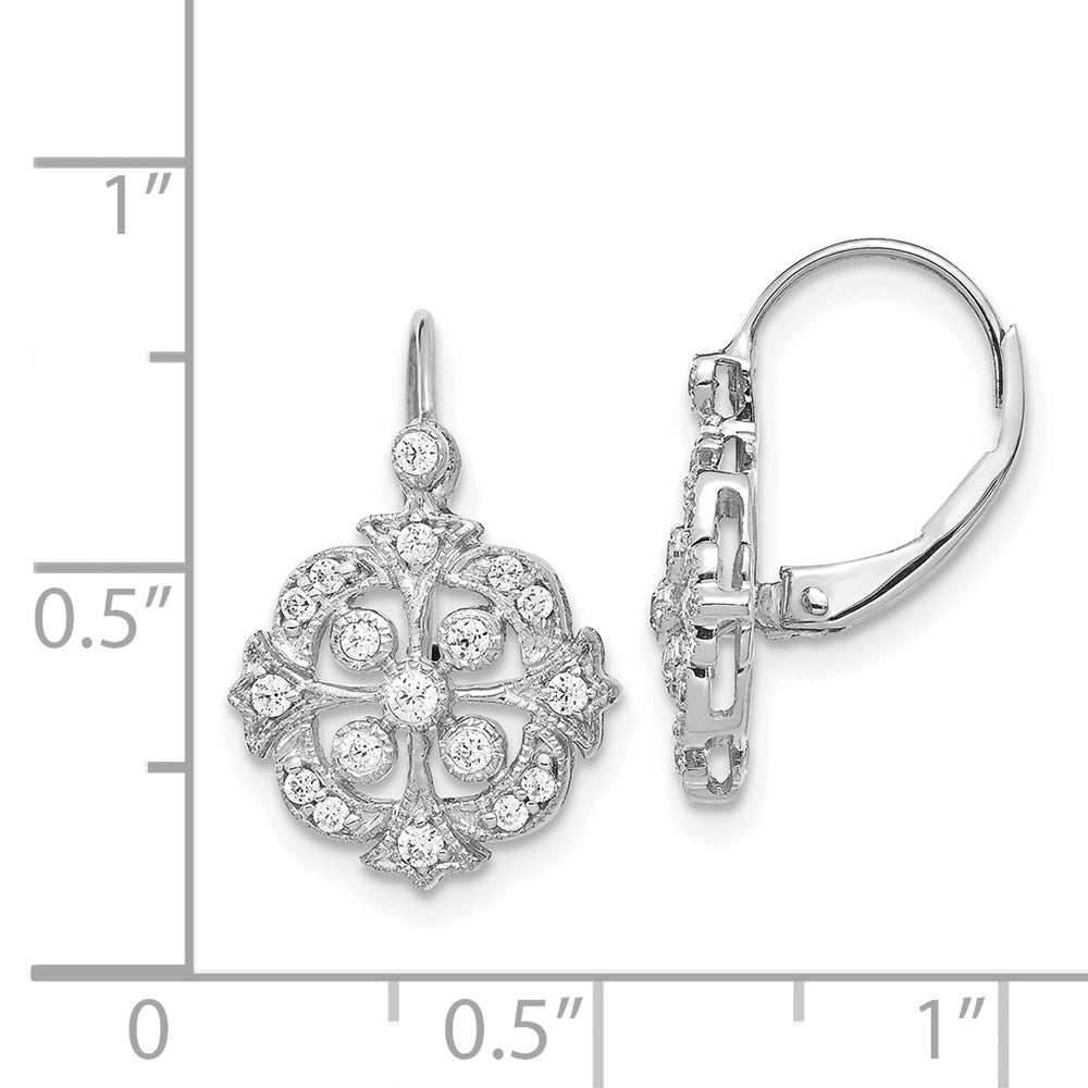 Solid 14k White Gold Simulated CZ LeverbacK Earrings
