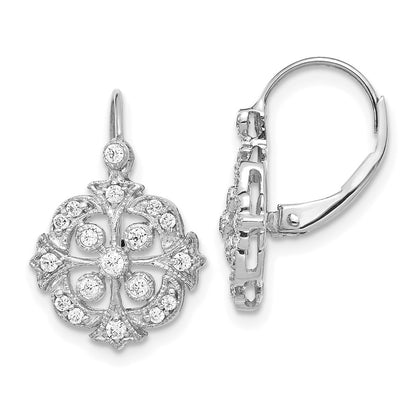 Solid 14k White Gold Simulated CZ LeverbacK Earrings