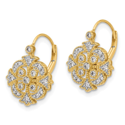 Solid 14k Yellow Gold Simulated CZ LeverbacK Earrings
