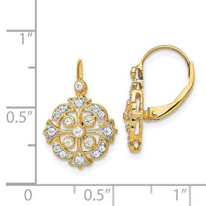 Solid 14k Yellow Gold Simulated CZ LeverbacK Earrings