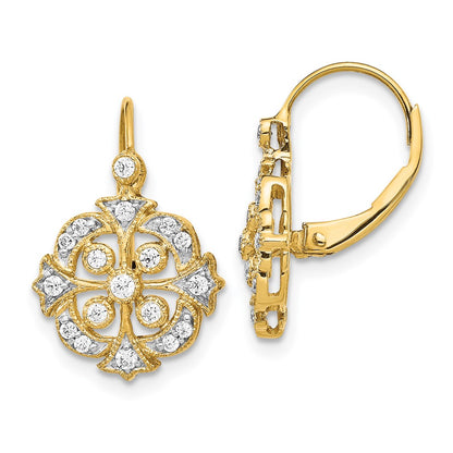 Solid 14k Yellow Gold Simulated CZ LeverbacK Earrings