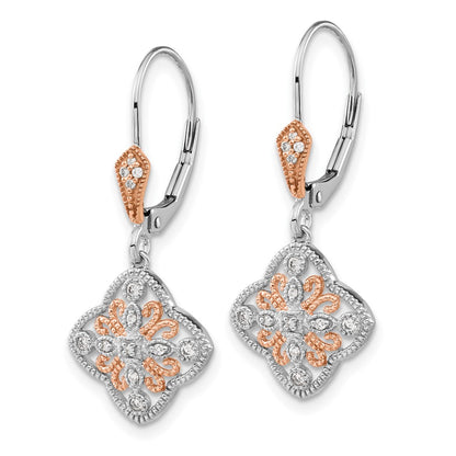 Solid 14k White Gold w/Rose Rhodium Simulated CZ LeverbacK Earrings