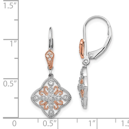 Solid 14k White Gold w/Rose Rhodium Simulated CZ LeverbacK Earrings