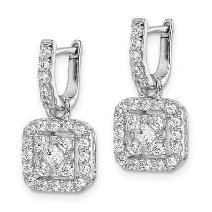 Solid 14k White Gold Simulated CZ Hinged Earrings