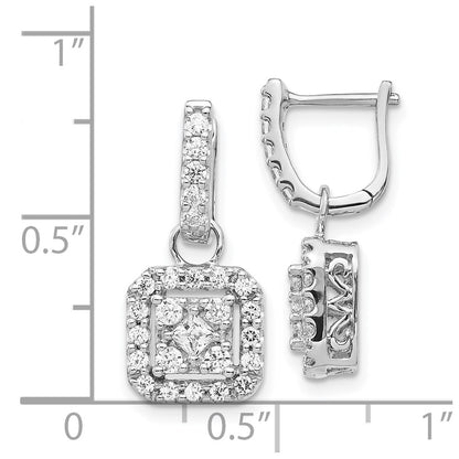 Solid 14k White Gold Simulated CZ Hinged Earrings