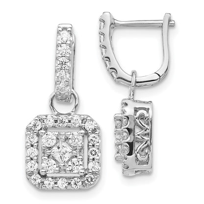 Solid 14k White Gold Simulated CZ Hinged Earrings
