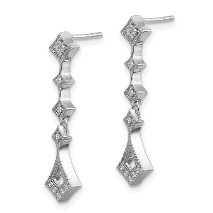 Solid 14k White Gold Simulated CZ Vintage Earrings