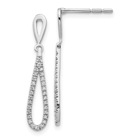 14k White Gold Polished Real Diamond Teardrop Dangle Post Earrings EM5556-020-WA