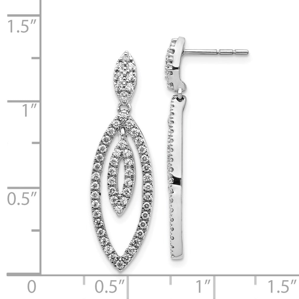 Solid 14k White Gold Simulated CZ Dangle Post Earrings