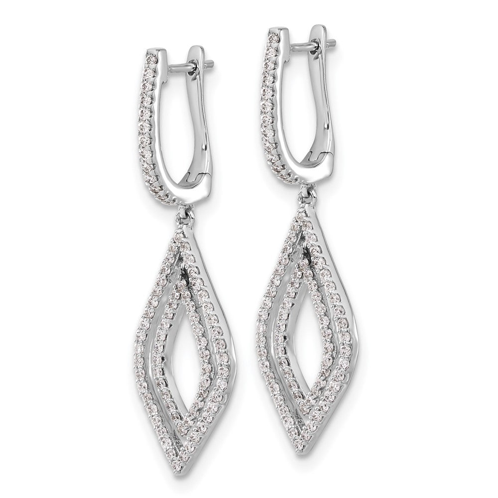 Solid 14k White Gold Simulated CZ Teardrop Hinged Dangle Earrings