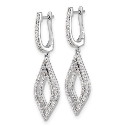 Solid 14k White Gold Simulated CZ Teardrop Hinged Dangle Earrings