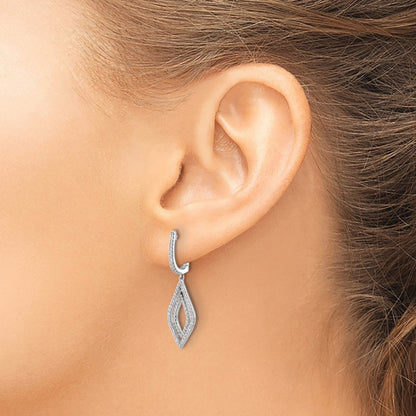 Solid 14k White Gold Simulated CZ Teardrop Hinged Dangle Earrings