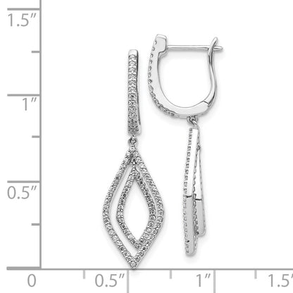 Solid 14k White Gold Simulated CZ Teardrop Hinged Dangle Earrings