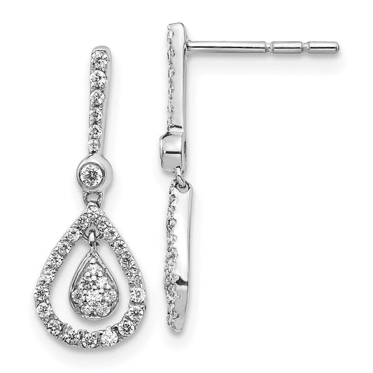 14k White Gold Real Diamond Fancy Teardrop Dangle Post Earrings EM5564-040-WA