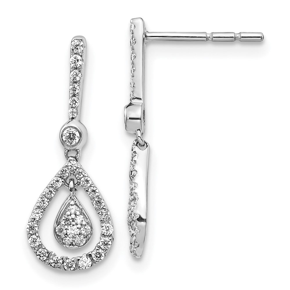 Solid 14k White Gold Simulated CZ Fancy Teardrop Dangle Post Earrings