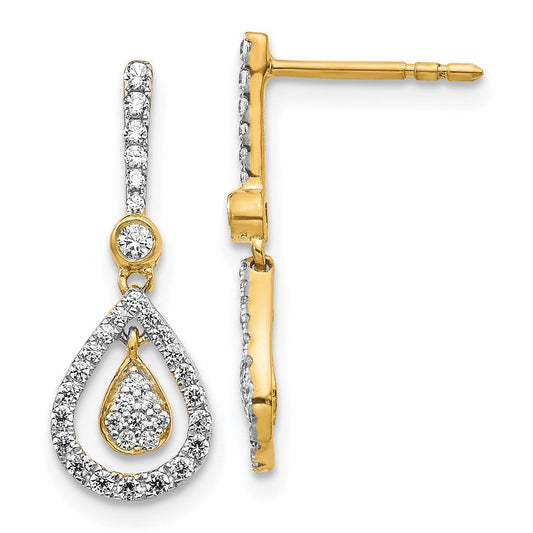 14k Yellow Gold Real Diamond Fancy Teardrop Dangle Post Earrings EM5564-040-YA