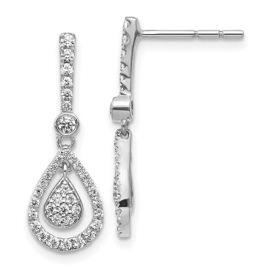 14k White Gold Real Diamond Fancy Teardrop Dangle Post Earrings EM5564-050-WA