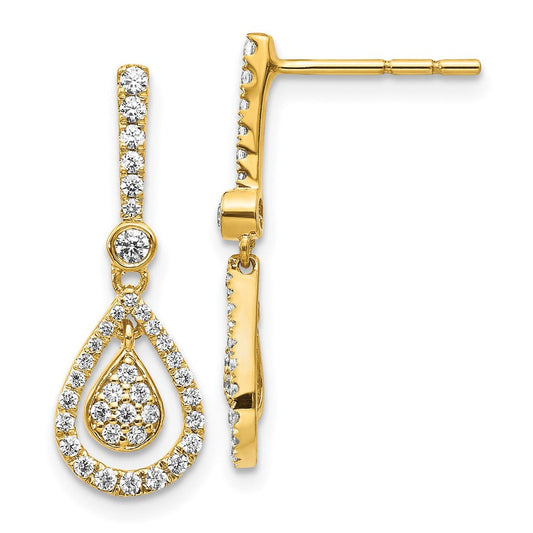 14k Yellow Gold Real Diamond Fancy Teardrop Dangle Post Earrings EM5564-050-YA
