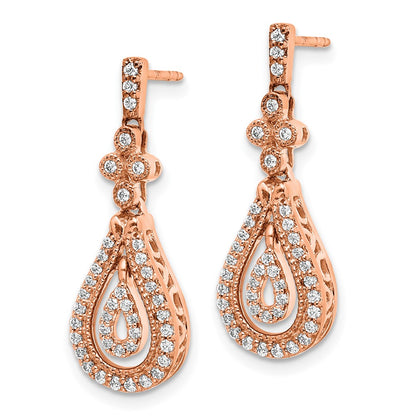 Solid 14k Rose Gold Polished Simulated CZ Post Earrings