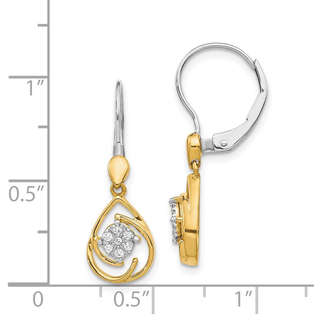 Solid 14k Two-tone Simulated CZ Teardrop Dangle LeverbacK Earrings
