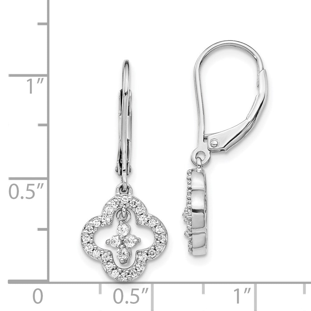 Solid 14k White Gold Simulated CZ LeverbacK Earrings