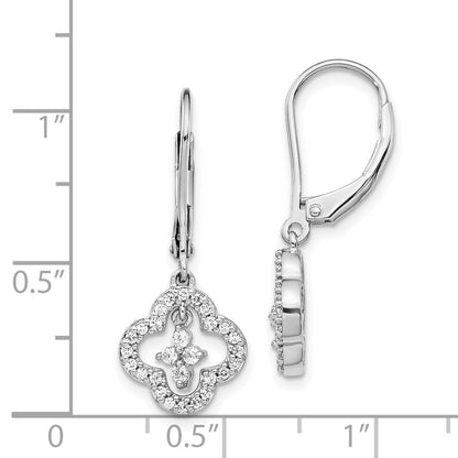 Solid 14k White Gold Simulated CZ LeverbacK Earrings