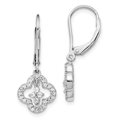 Solid 14k White Gold Simulated CZ LeverbacK Earrings