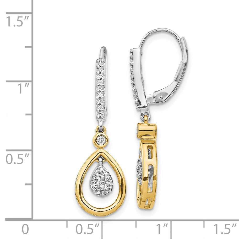 Solid 14k Two-tone Oval Cluster Simulated CZ LeverbacK Earrings