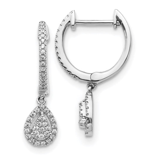 14k White Gold Real Diamond Teardrop Hinged Hoop Earrings EM5570-025-WA